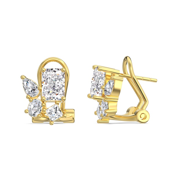 Elara Earrings in gold, front and side view
