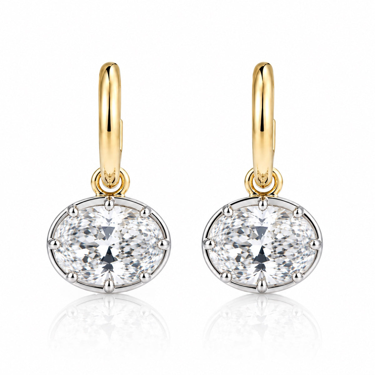 Hailey Earrings in bicolor goud en zilver met ovale zirconia stenen