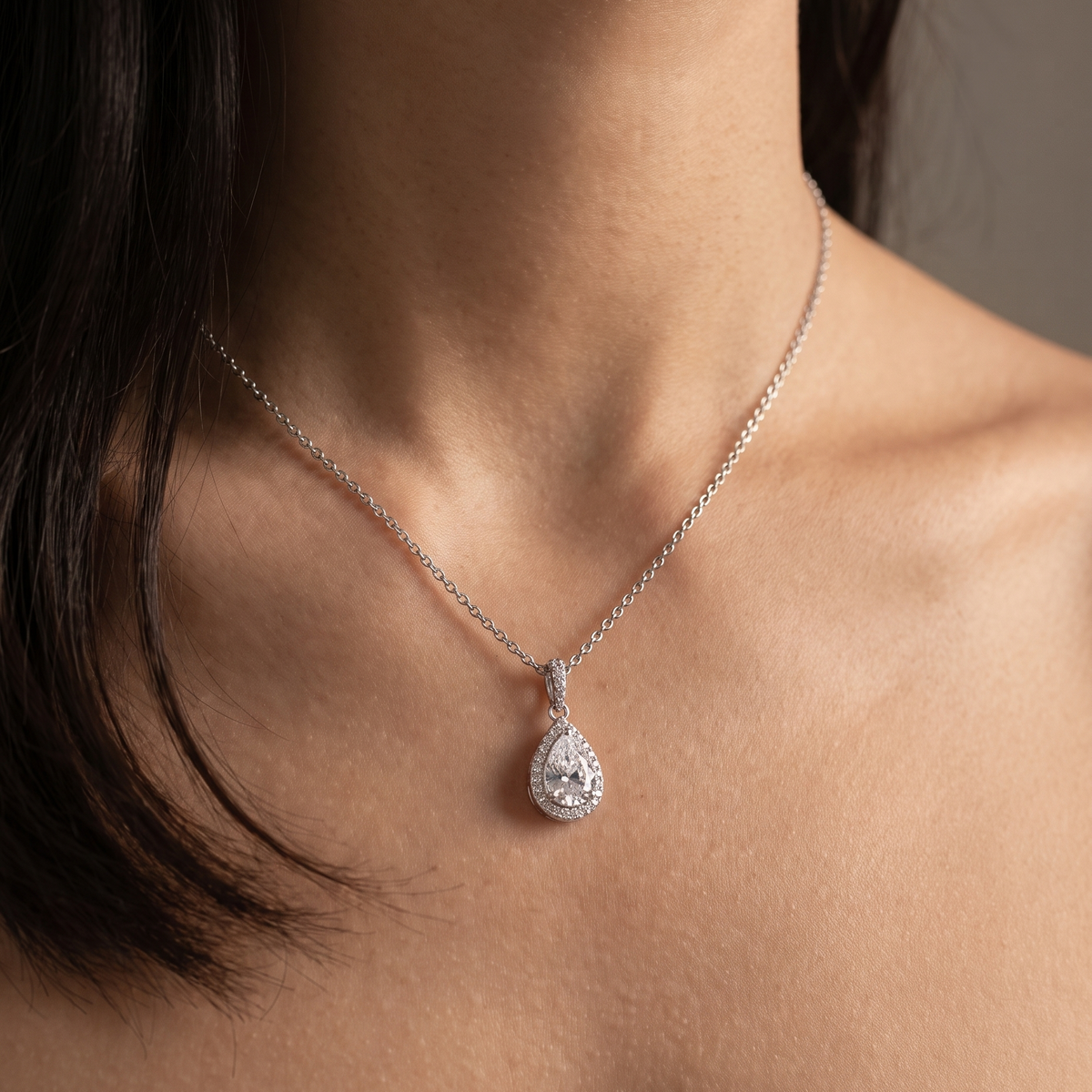 Nayara Necklace with pear-cut zirconia pendant in 925 sterling silver