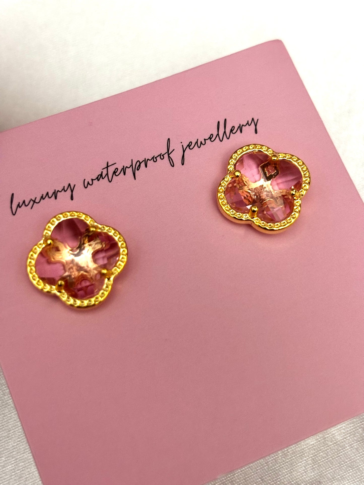 Pink Diamond Clover Earrings