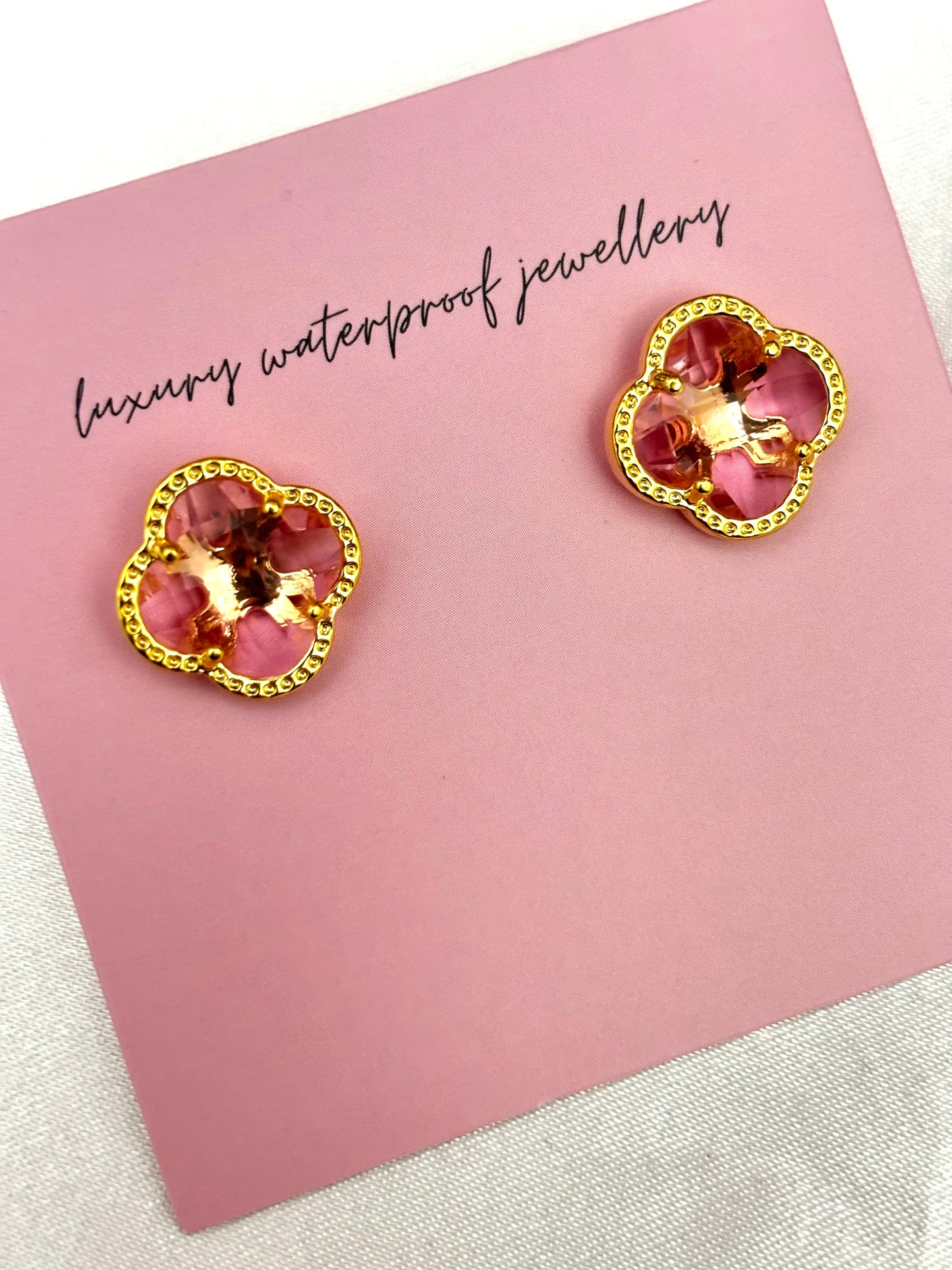 Pink Diamond Clover Earrings