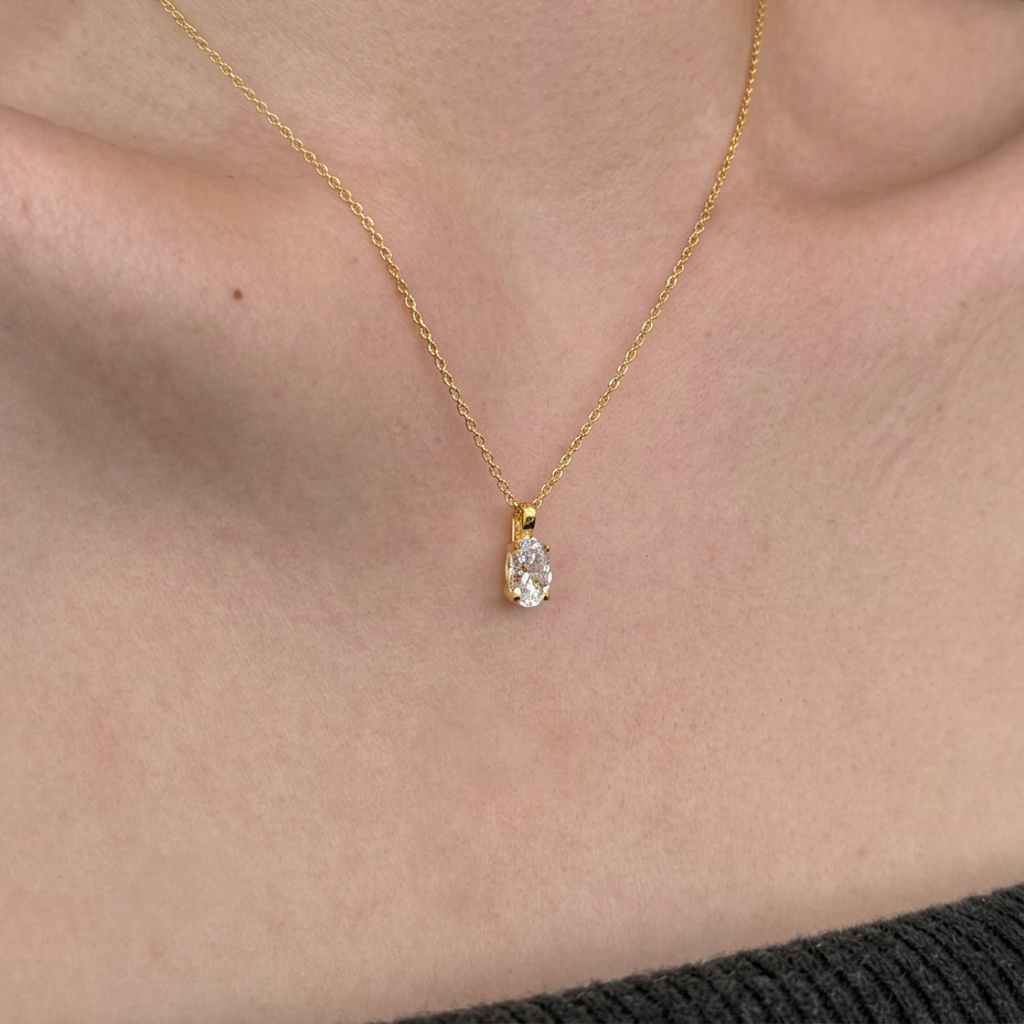 Elara Necklace with oval-cut zirconia solitaire pendant