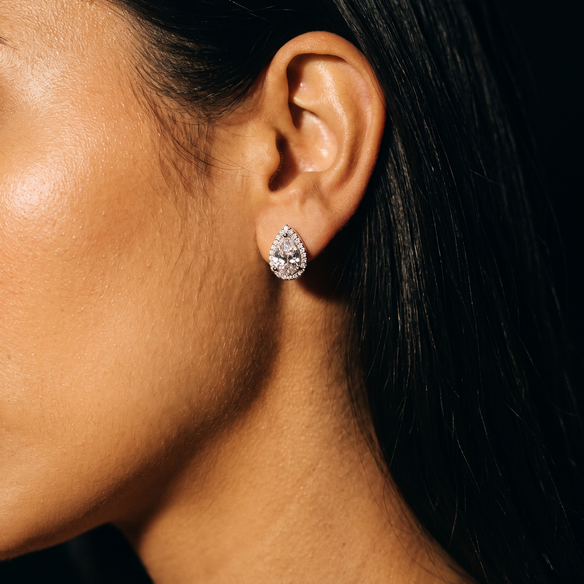 Nayara Earrings with halo-set pear-cut zirconia stones