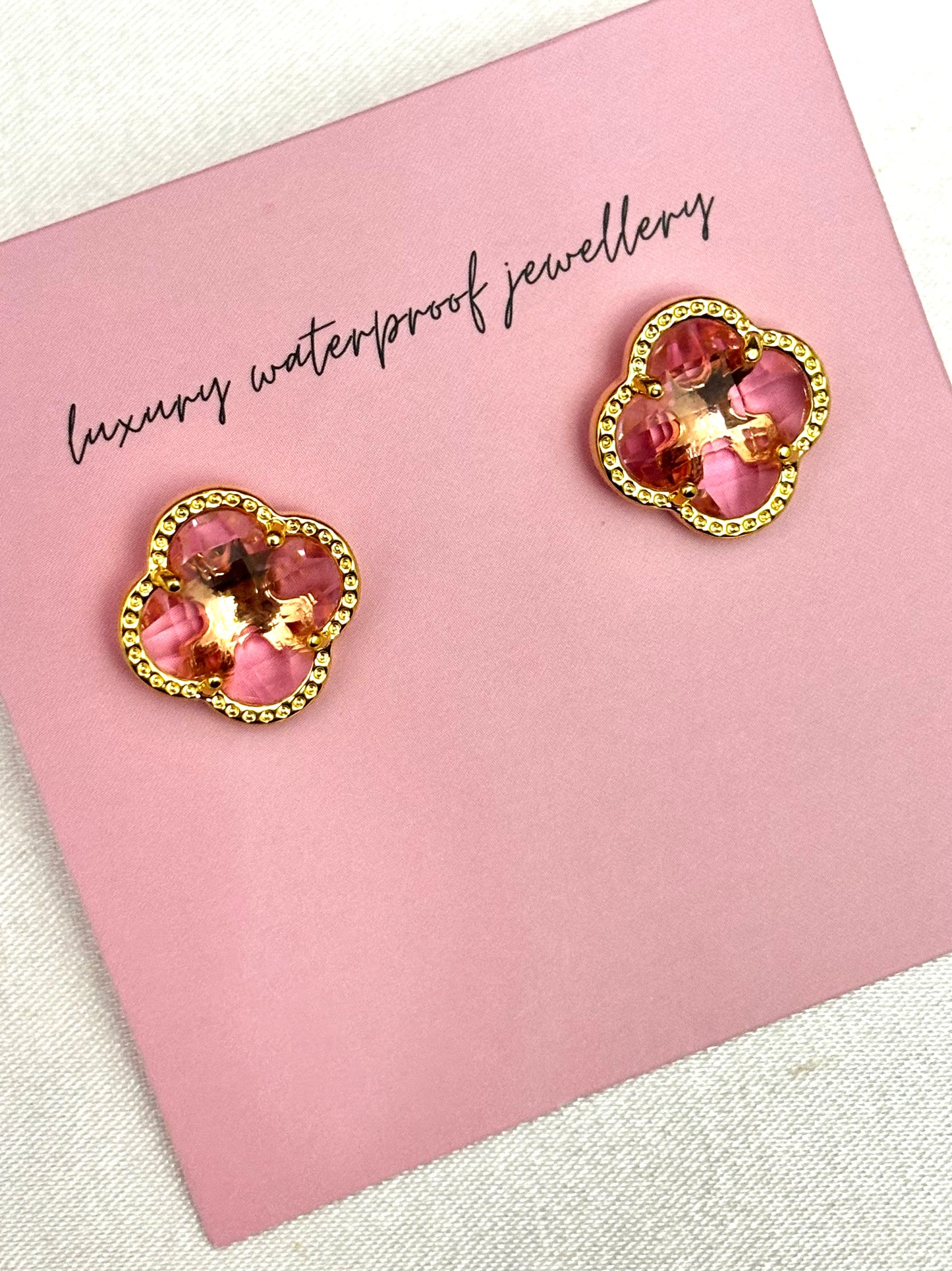 Pink Diamond Clover Earrings