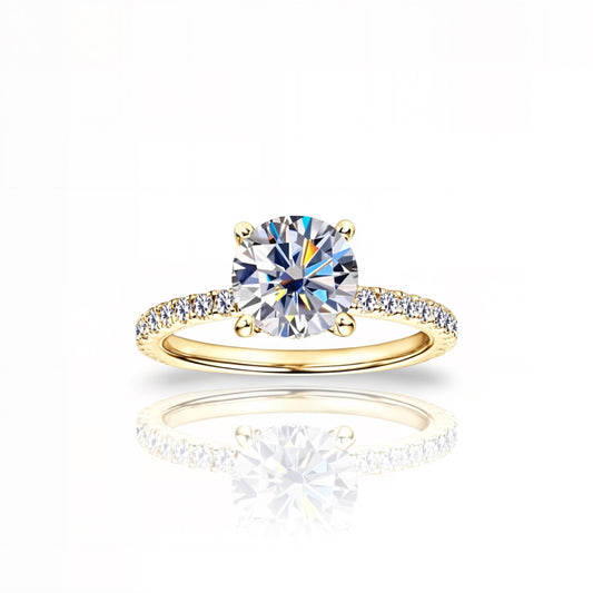 Gold Round Diamond Ring | 925 Sterling Silver
