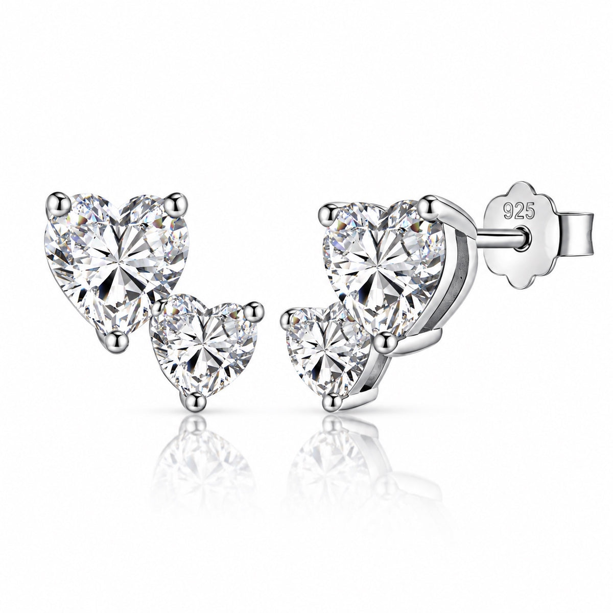 Amoura Earrings in silver, front and side view