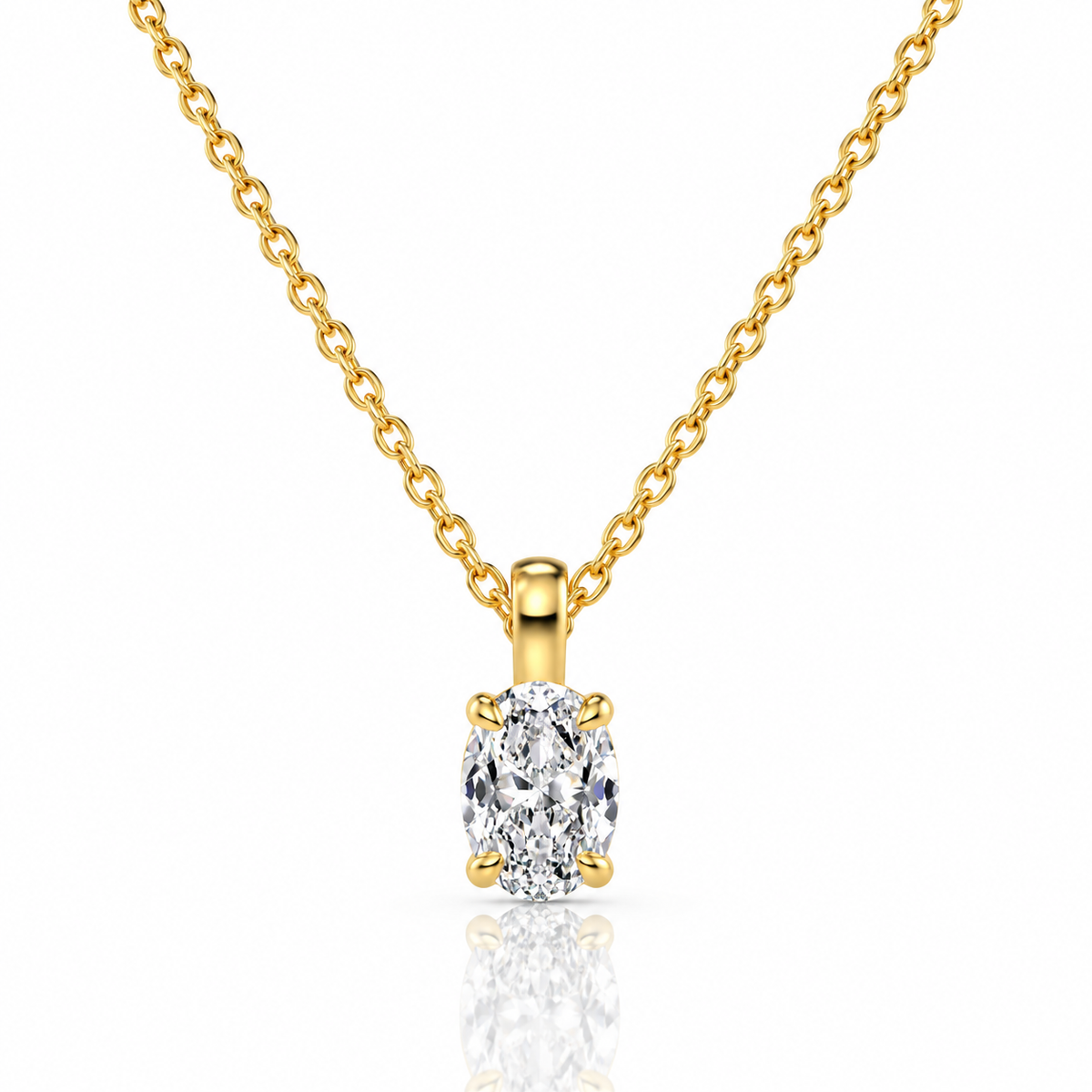 Elara Necklace in gold, oval solitaire pendant close-up