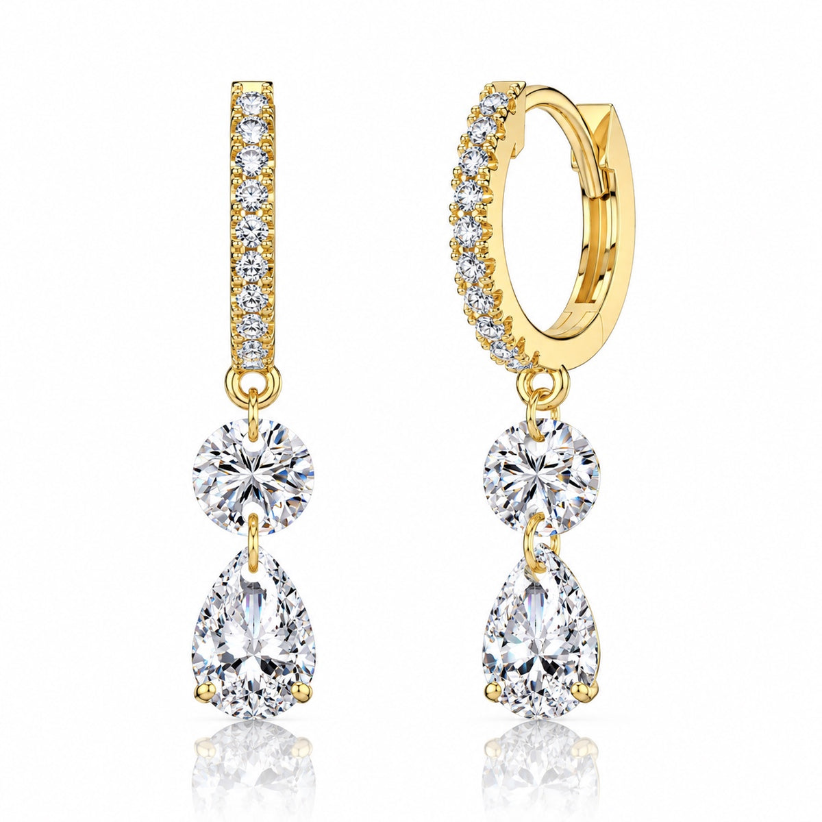 Lunessa Earrings in gold, front and side view