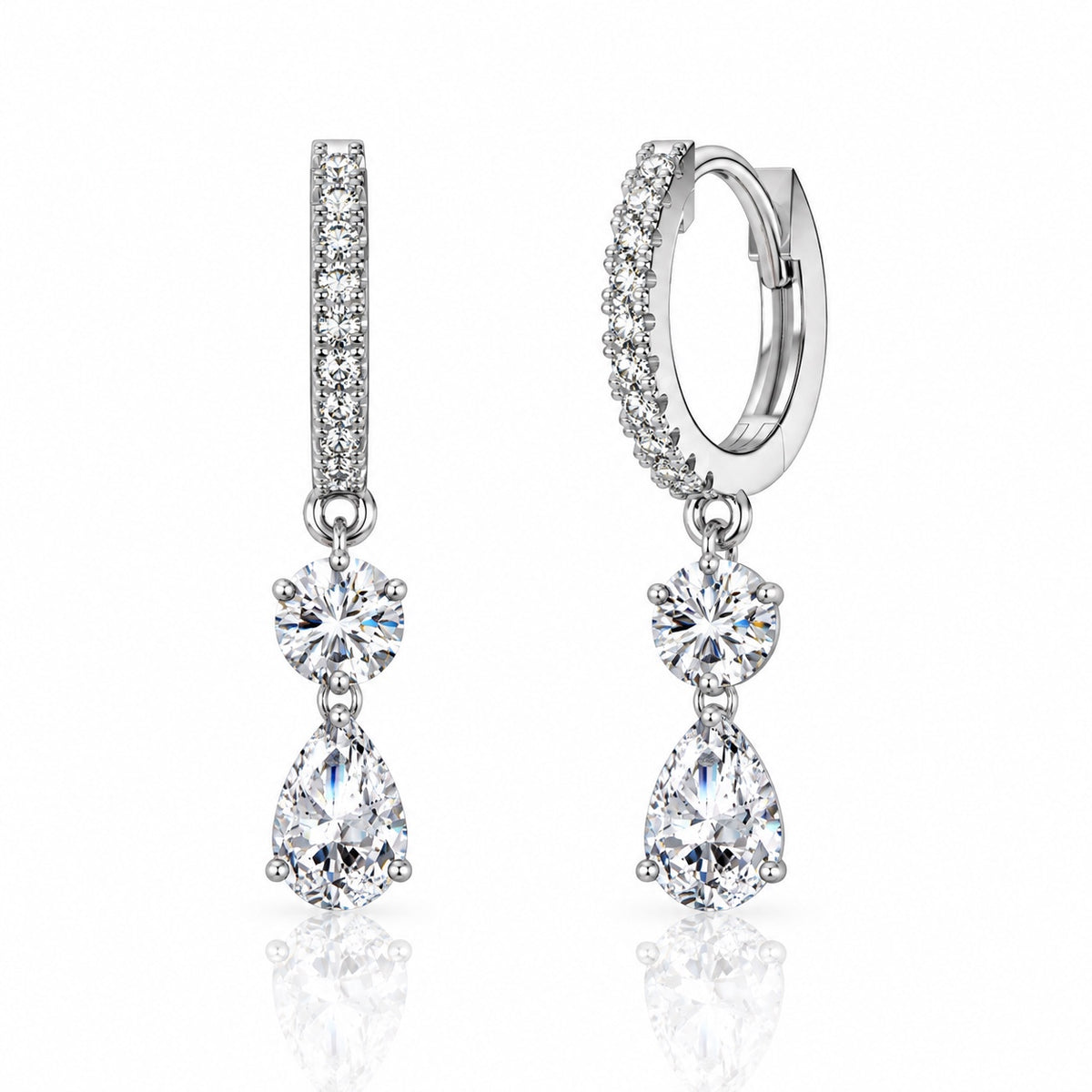 Lunessa Earrings in silver, front and side view