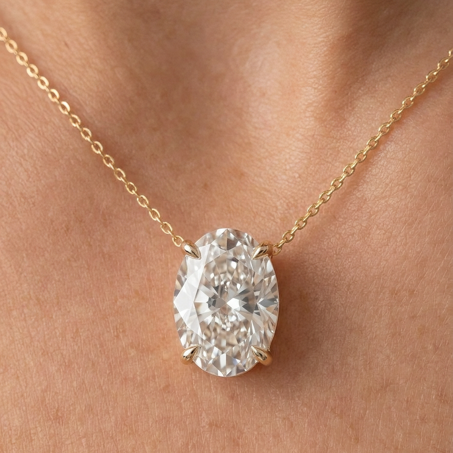 Ovale Diamanten Ketting | 925 Sterling Zilver