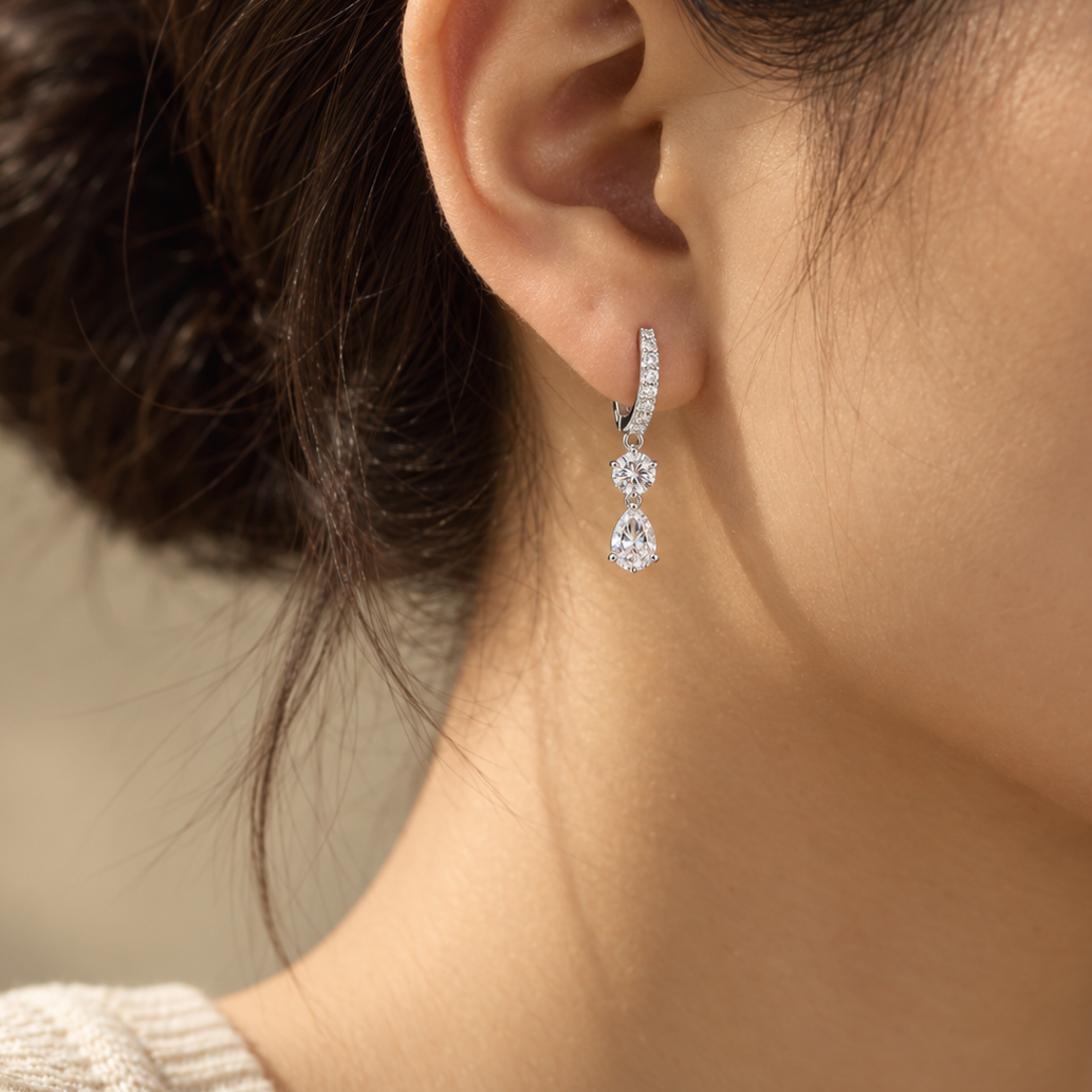 Model wearing Silver Lunessa Earrings