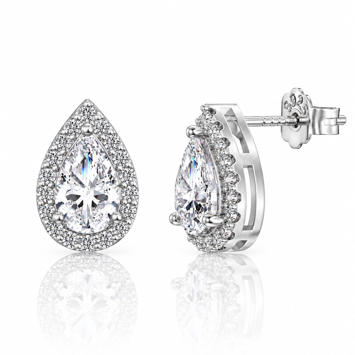 Nayara Earrings in silver, front and side view