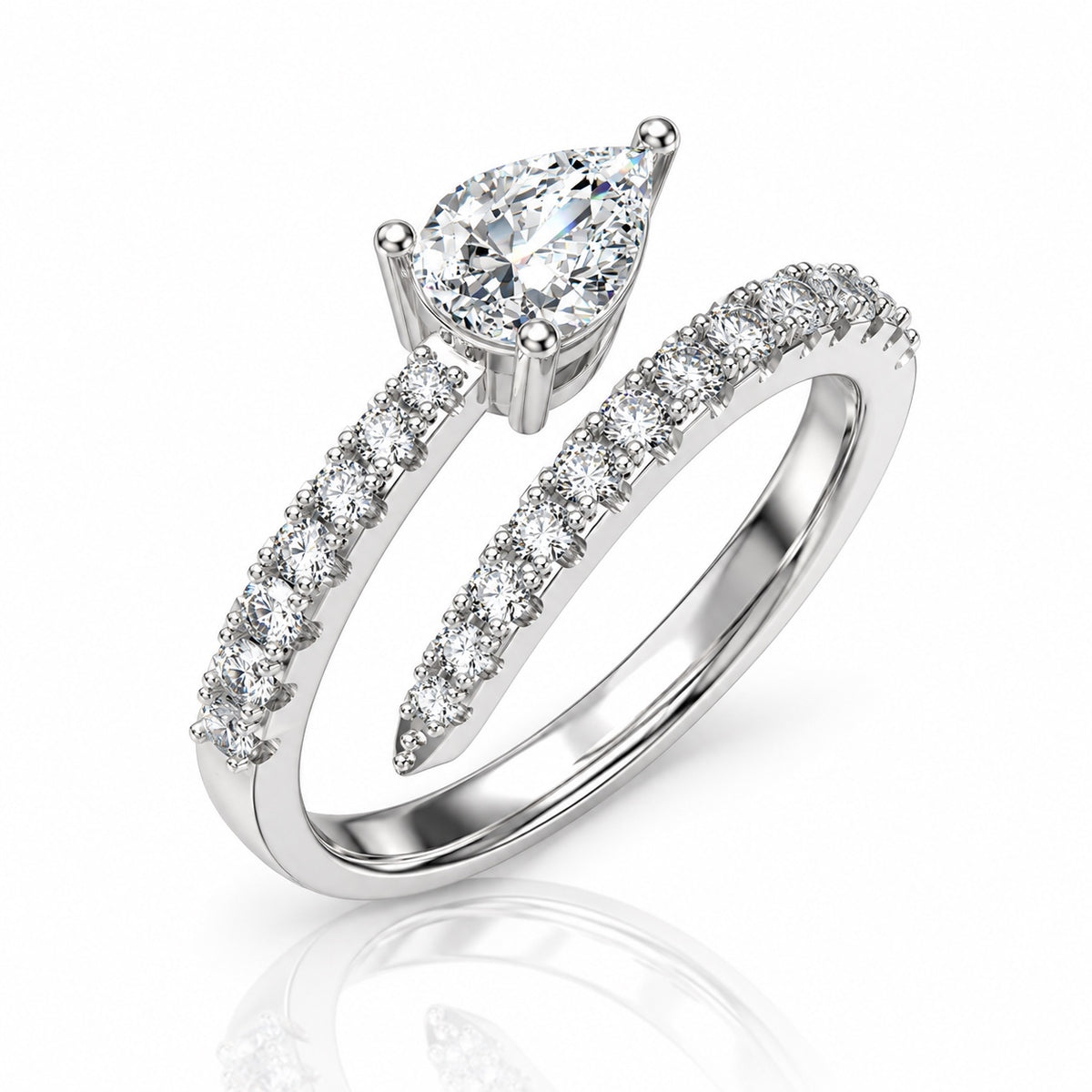 Ajana Ring in rhodium-plated 925 sterling silver – angled view