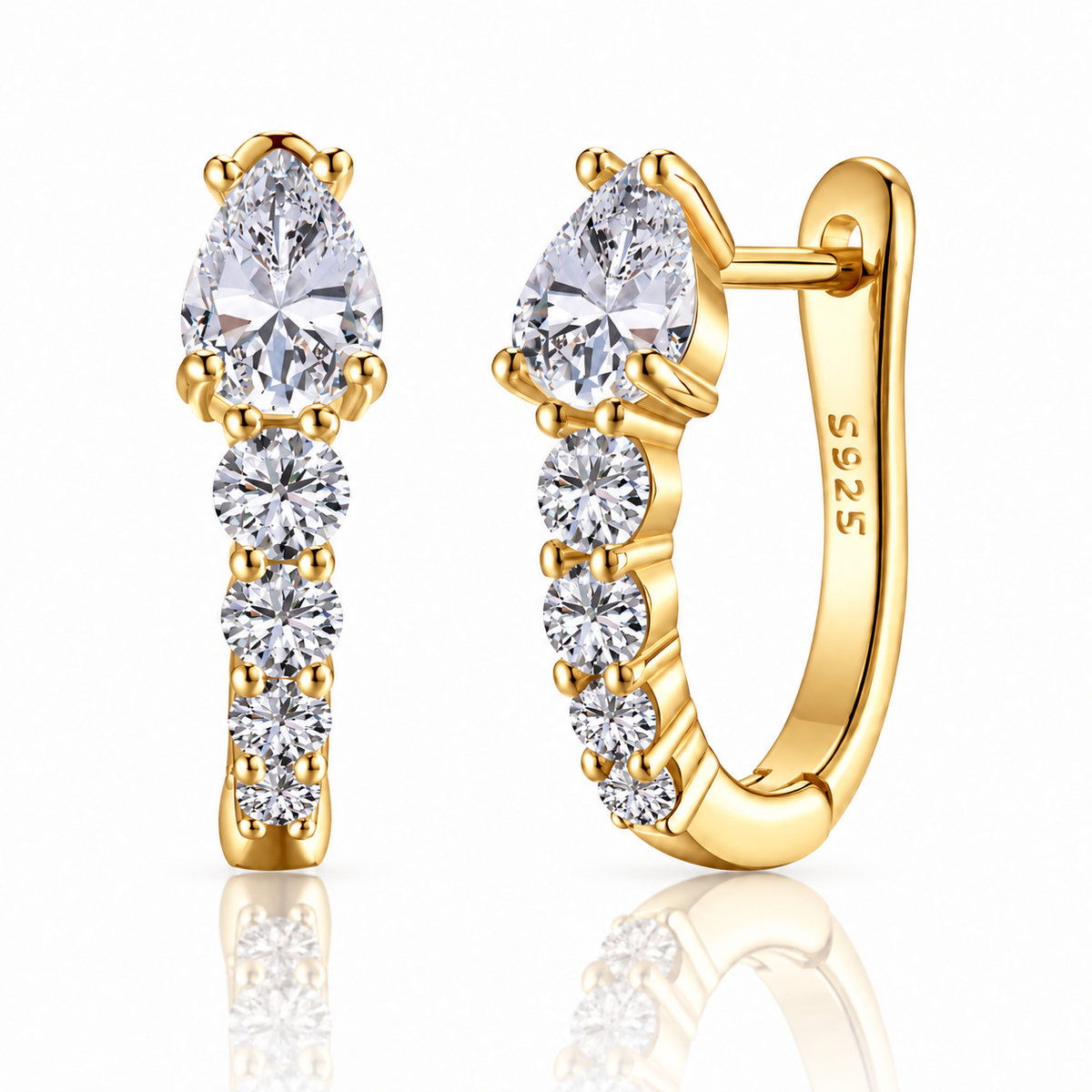 Solara Earrings in 18 carat gold-plated 925 sterling silver – front and side view