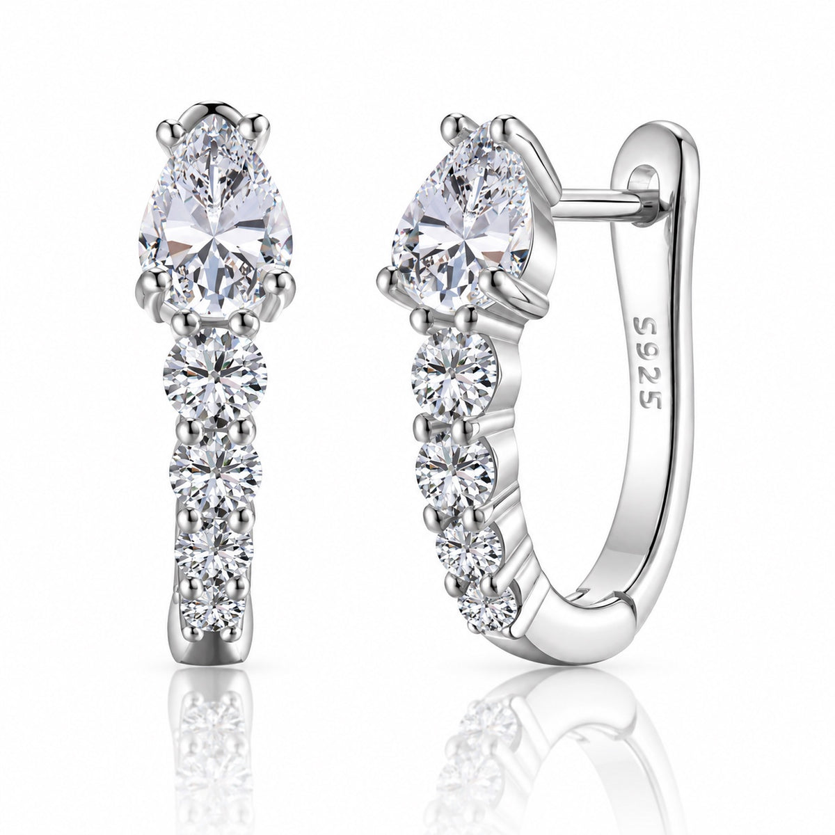Solara Earrings in rhodium-plated 925 sterling silver – front and side view